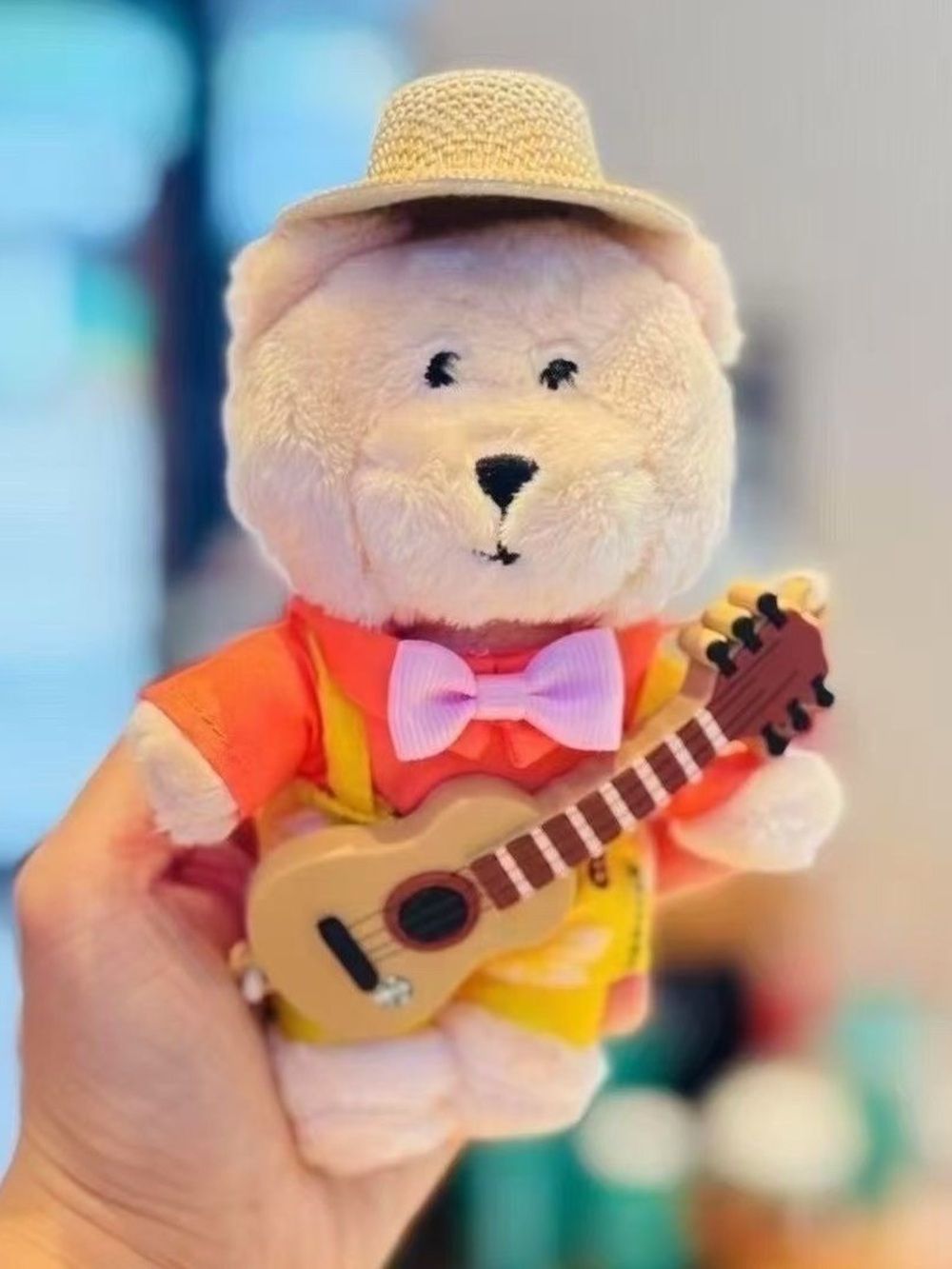 Starbucks Plush Bear keychain with Guitar